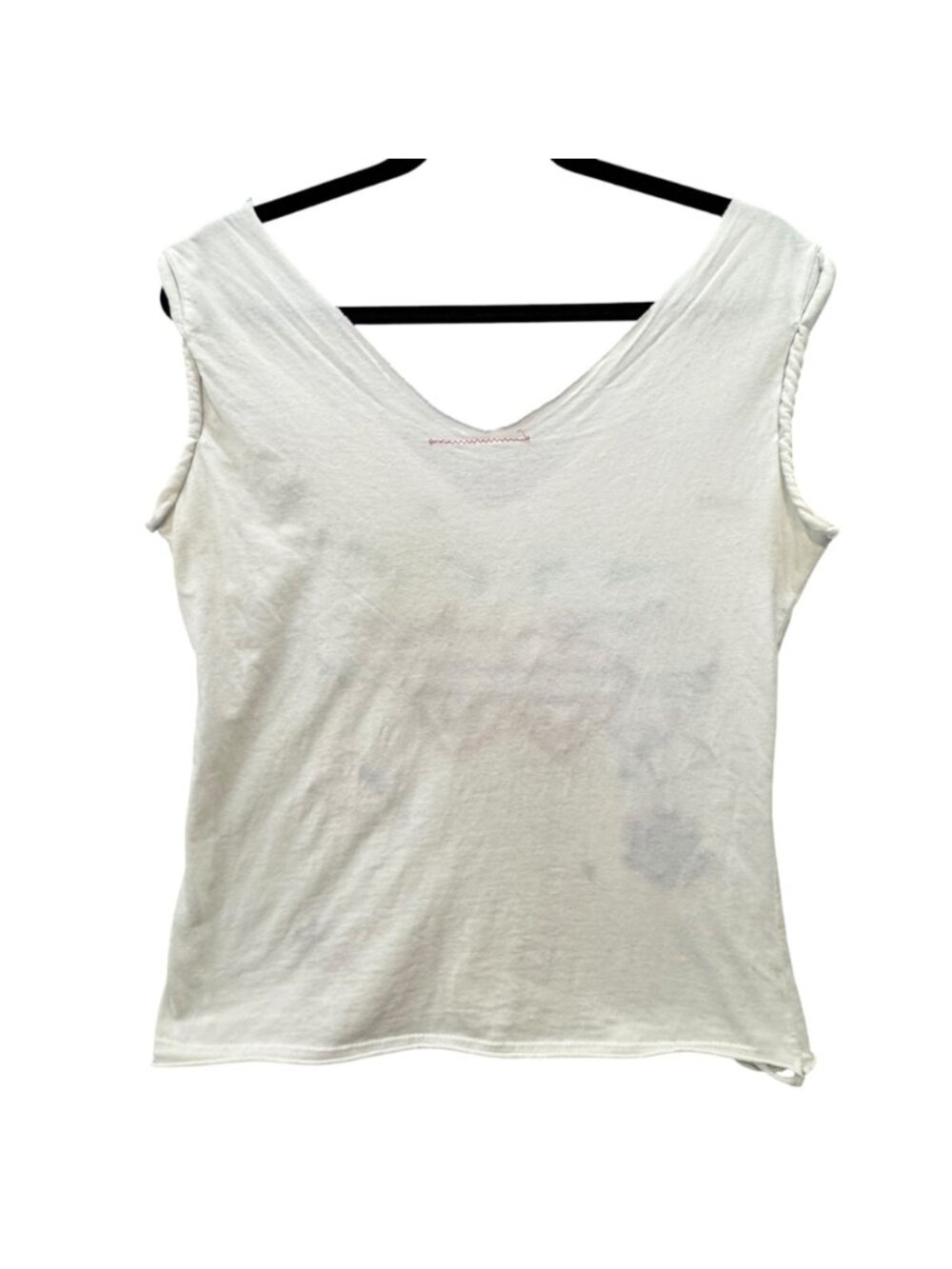 Vintage Y2K Embroidered White Tank Top Retro Festival Tattoo Distressed Size M - Picture 3 of 9